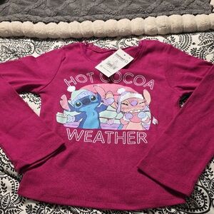 Disney Stitch Girls XS 4-5 Pink Long Sleeve Top